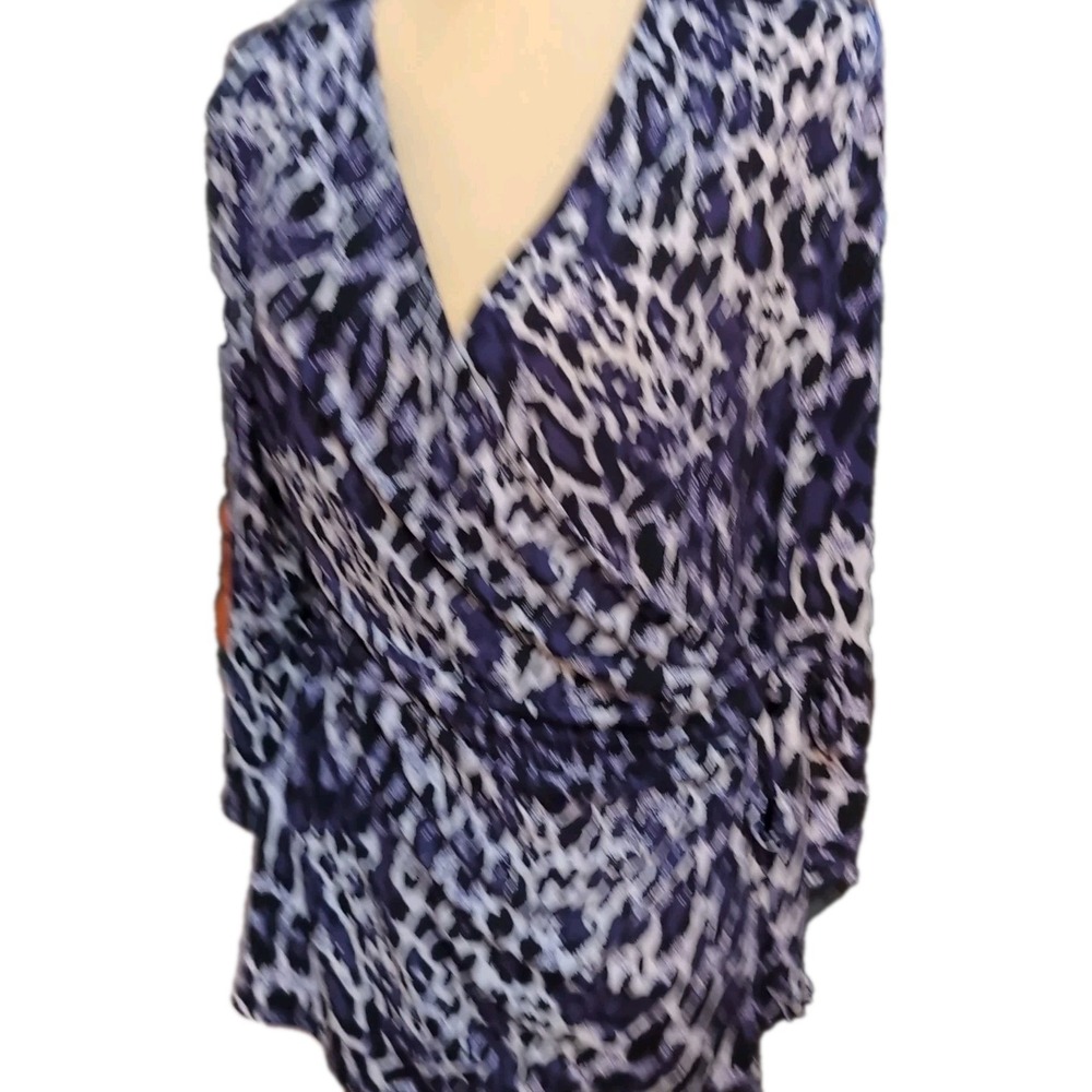 Jacklyn Smith Collection Women's Blouse Purple/Black Animal Print Pullover L